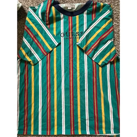 SOLD

Vintage Guess Los Angeles Originals T-Shirt Mens XL Green Striped Logo Tee - Picture 3 of 3